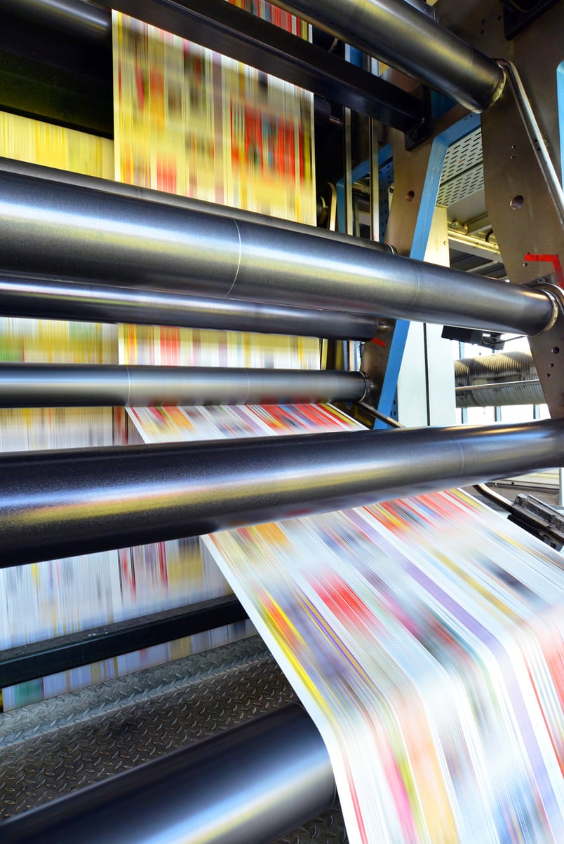 roll offset print machine in a large print shop for production of newspapers & magazines